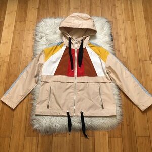 Maje Banela Colorblock Hooded Zip Up Beige Windbreaker Jacket size 38 (8 US)